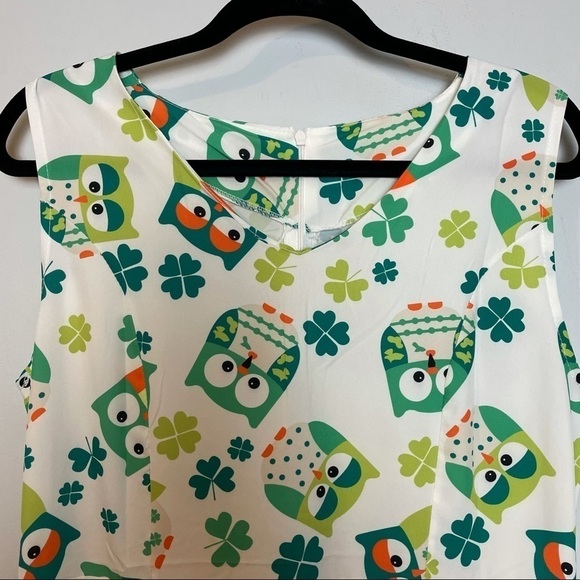 Vintage Inspired Owl and Clover Sleeveless Flared Skirt Dress - Picture 8 of 16